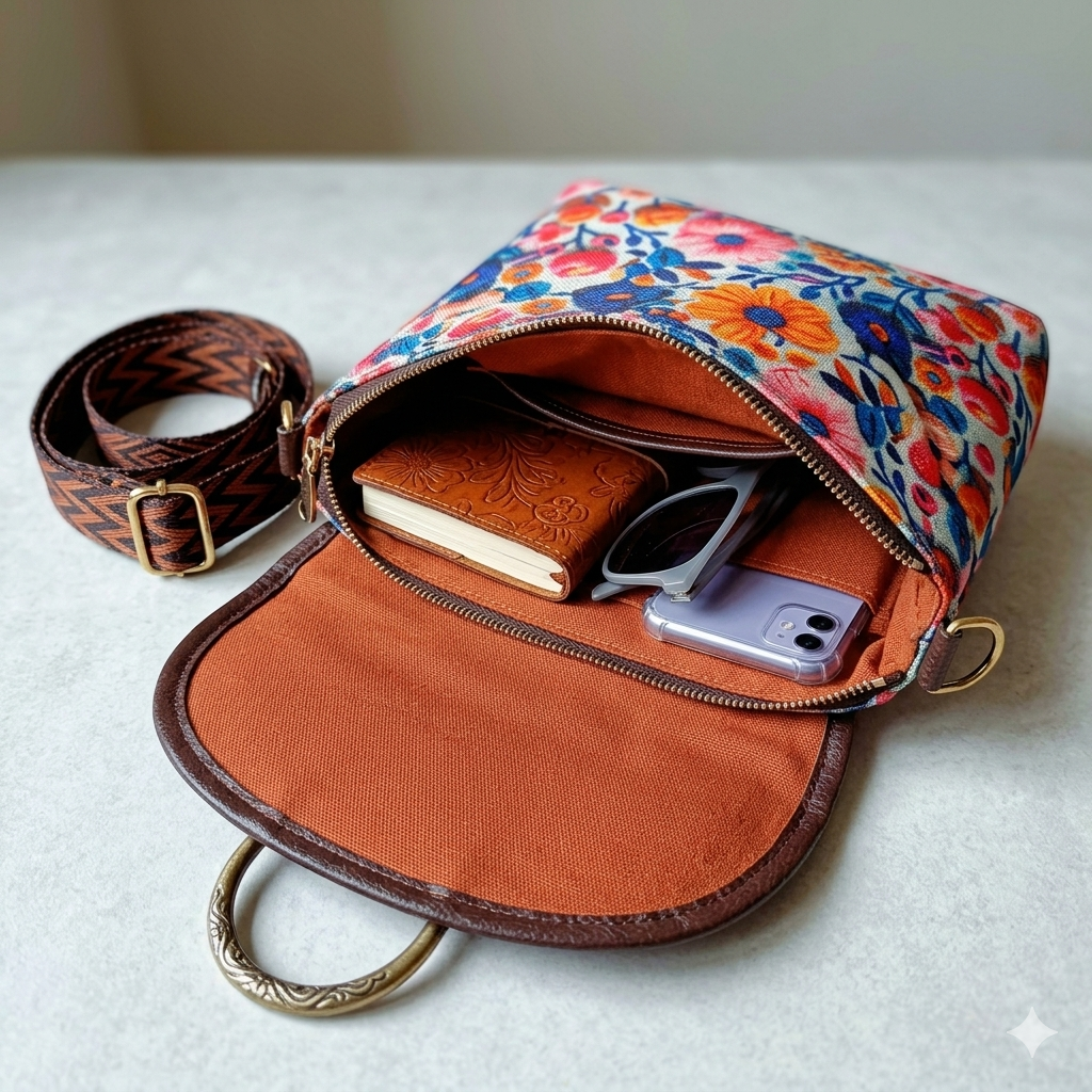 Premium Floral Sling Bag with Adjustable Designer Strap