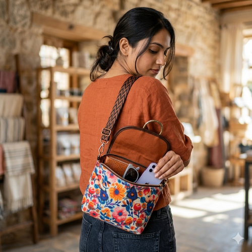 Premium Floral Sling Bag with Adjustable Designer Strap