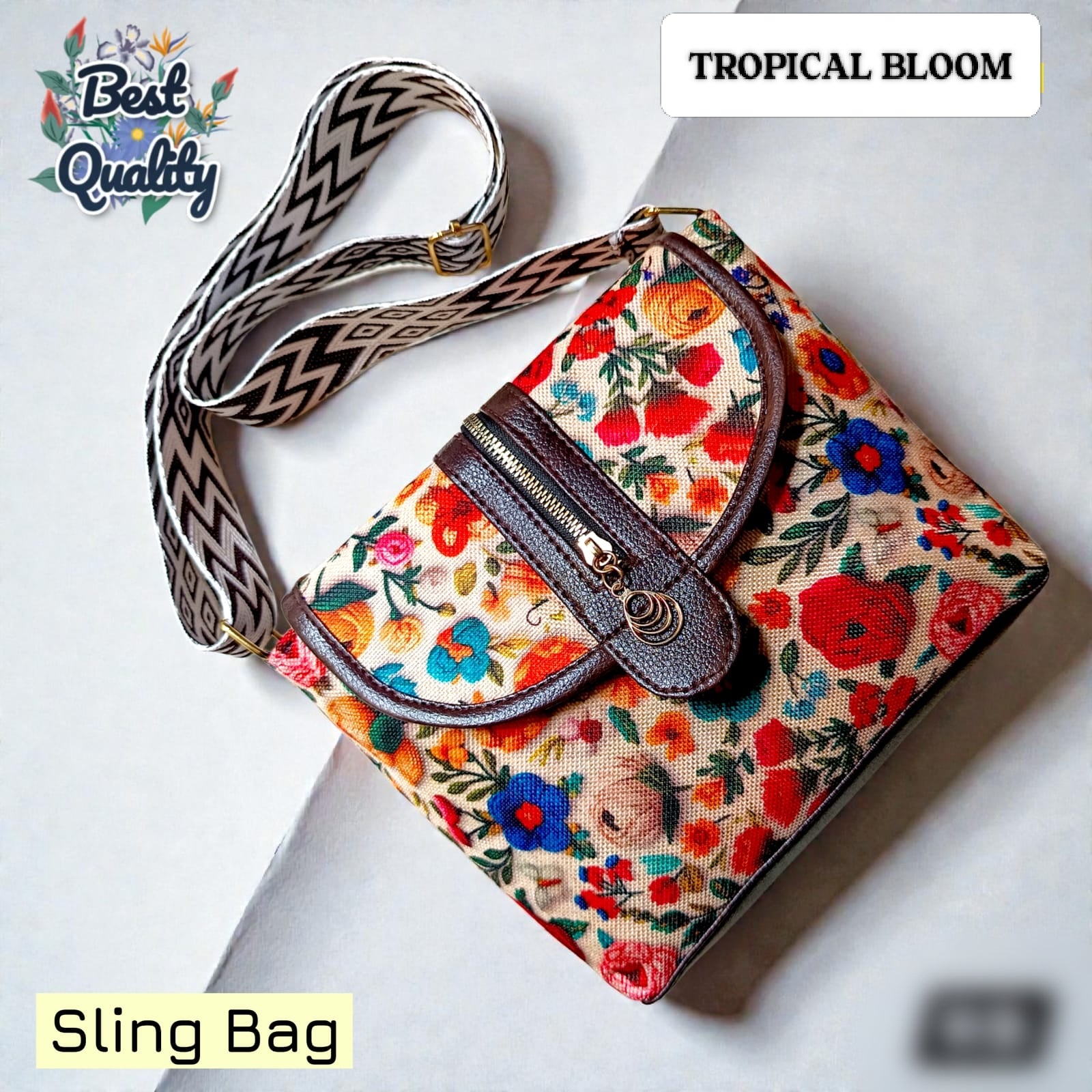 Premium Floral Sling Bag with Adjustable Designer Strap