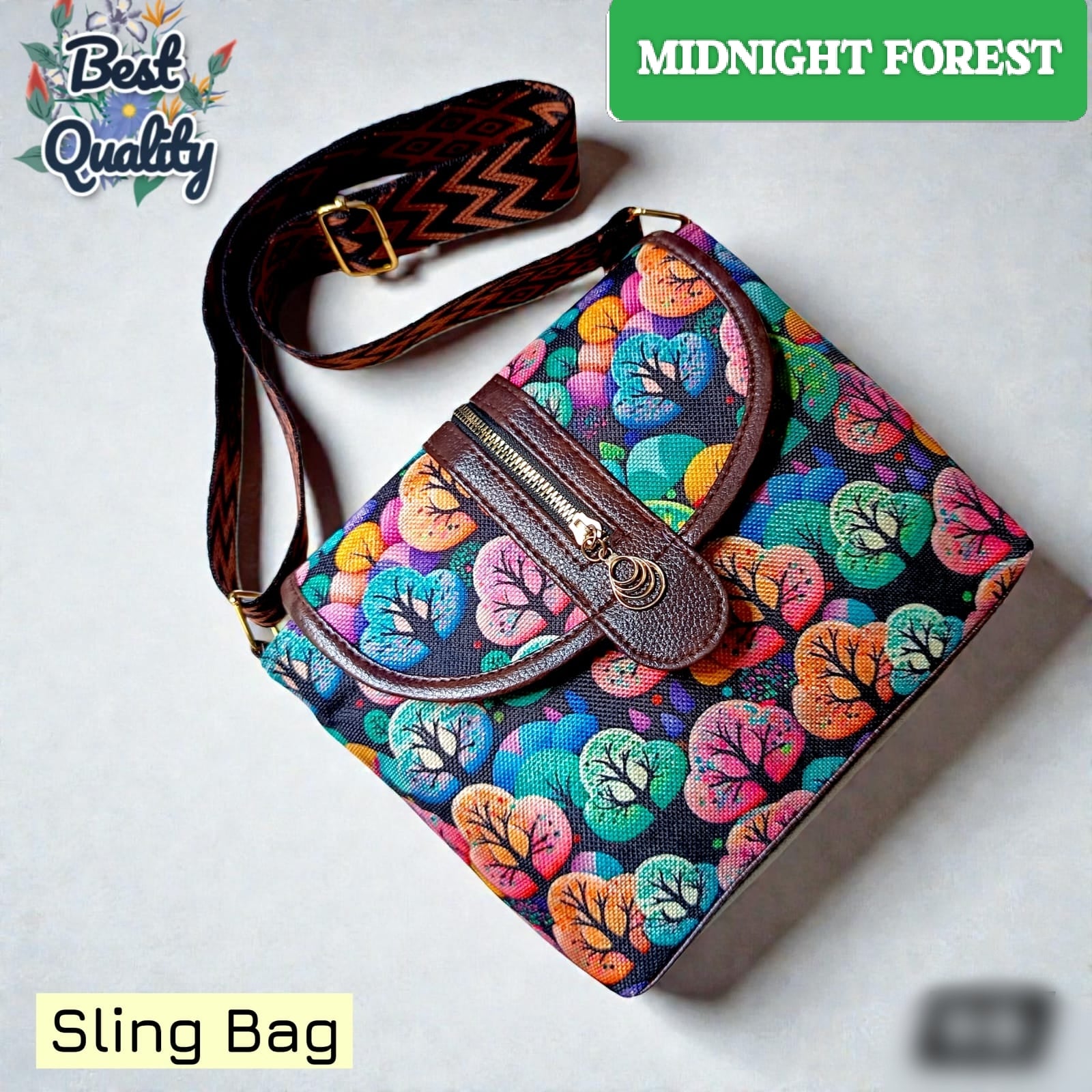 Premium Floral Sling Bag with Adjustable Designer Strap