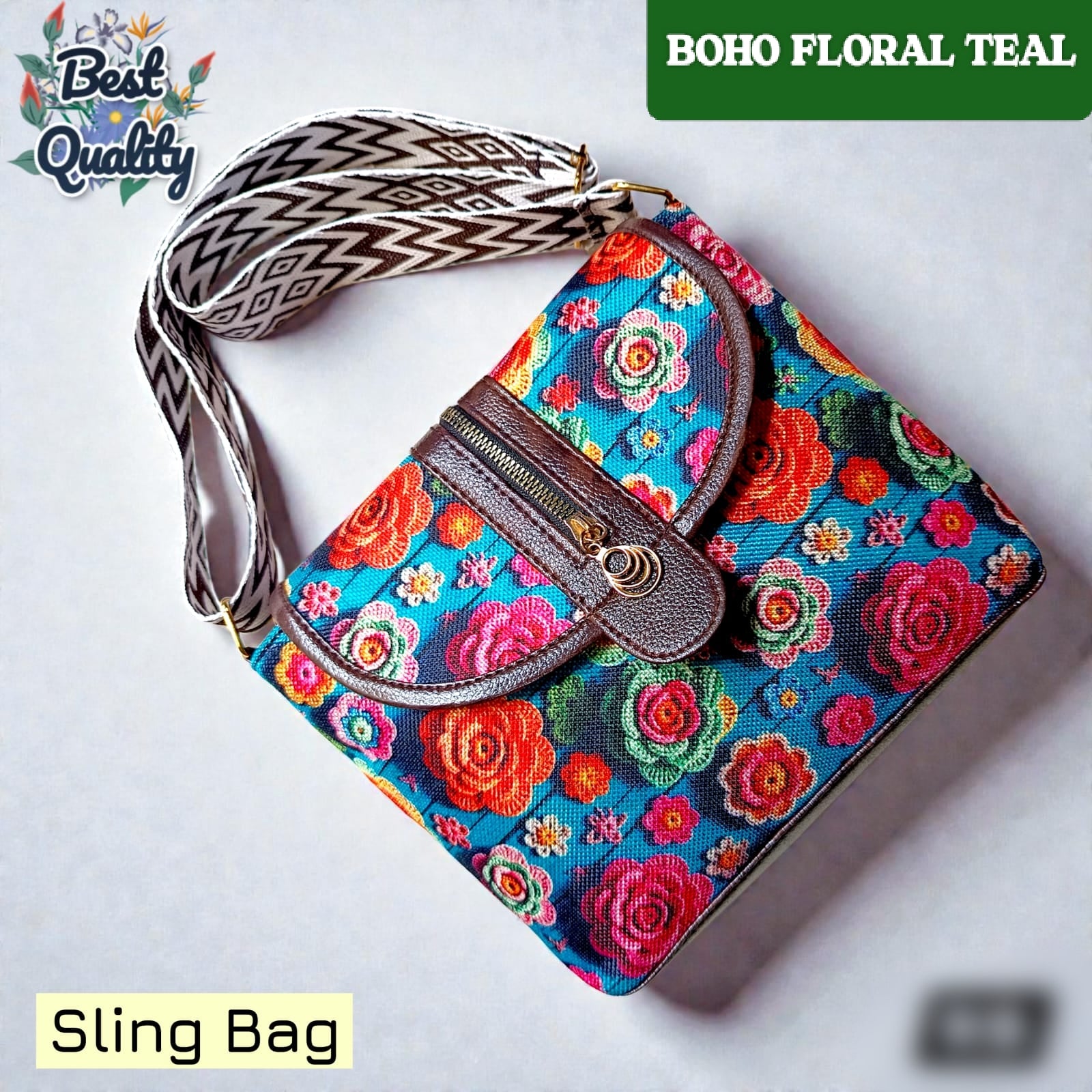 Premium Floral Sling Bag with Adjustable Designer Strap