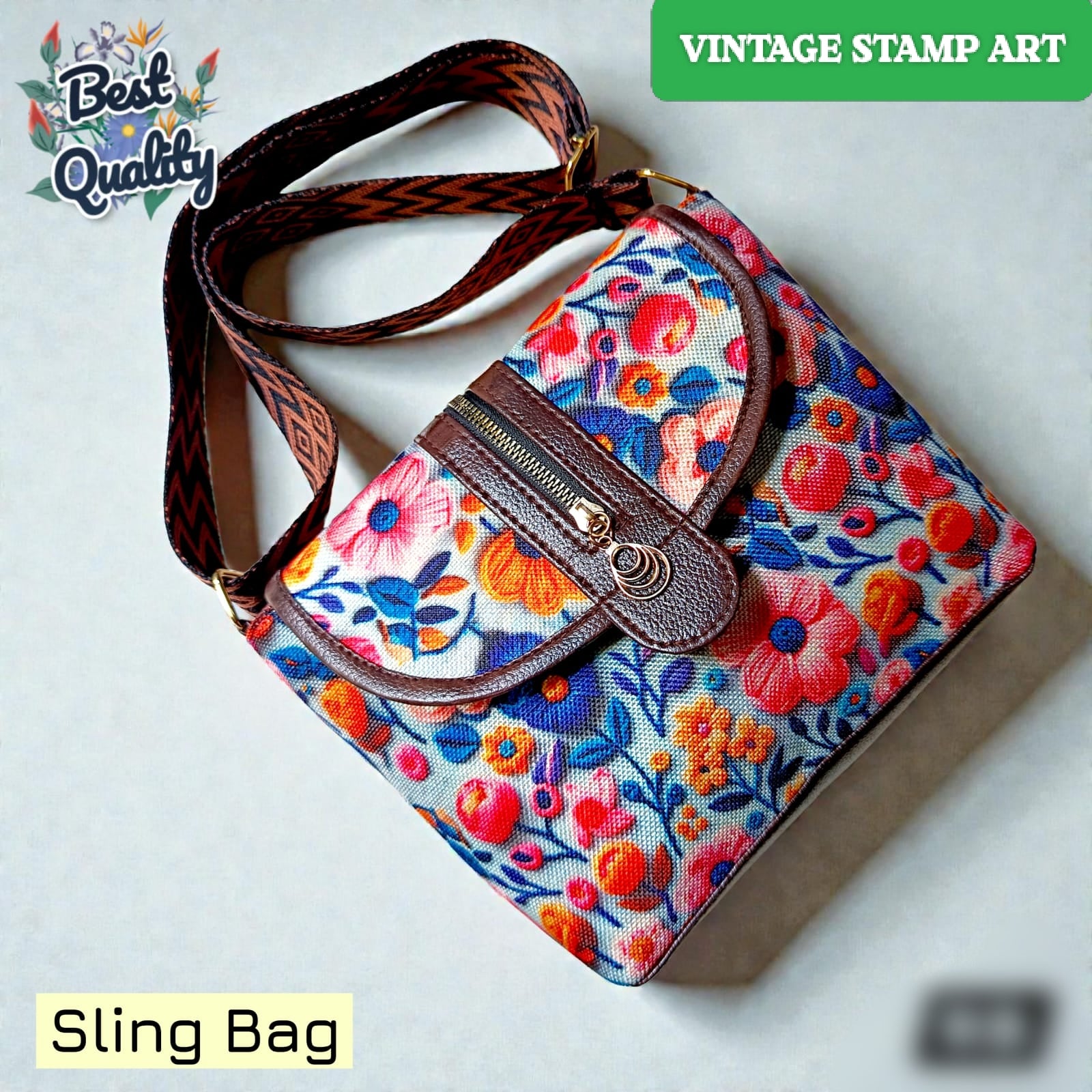 Premium Floral Sling Bag with Adjustable Designer Strap