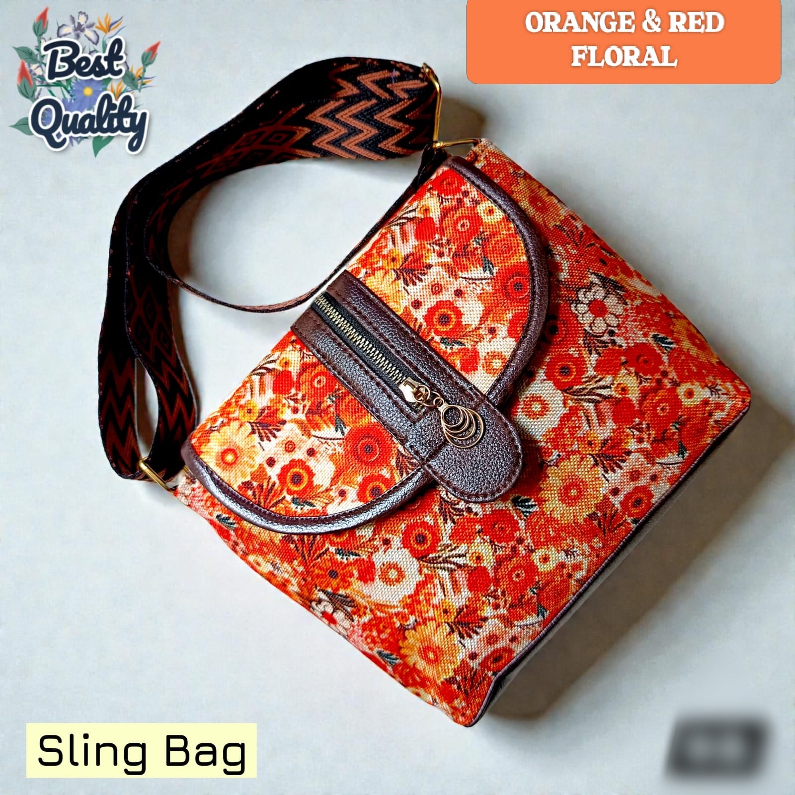 Premium Floral Sling Bag with Adjustable Designer Strap