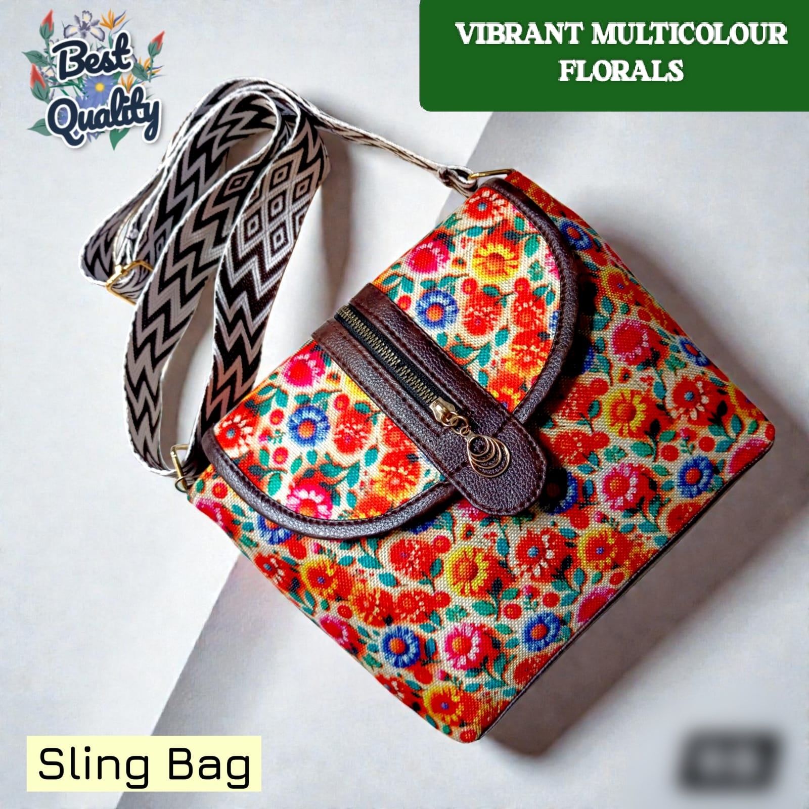 Premium Floral Sling Bag with Adjustable Designer Strap