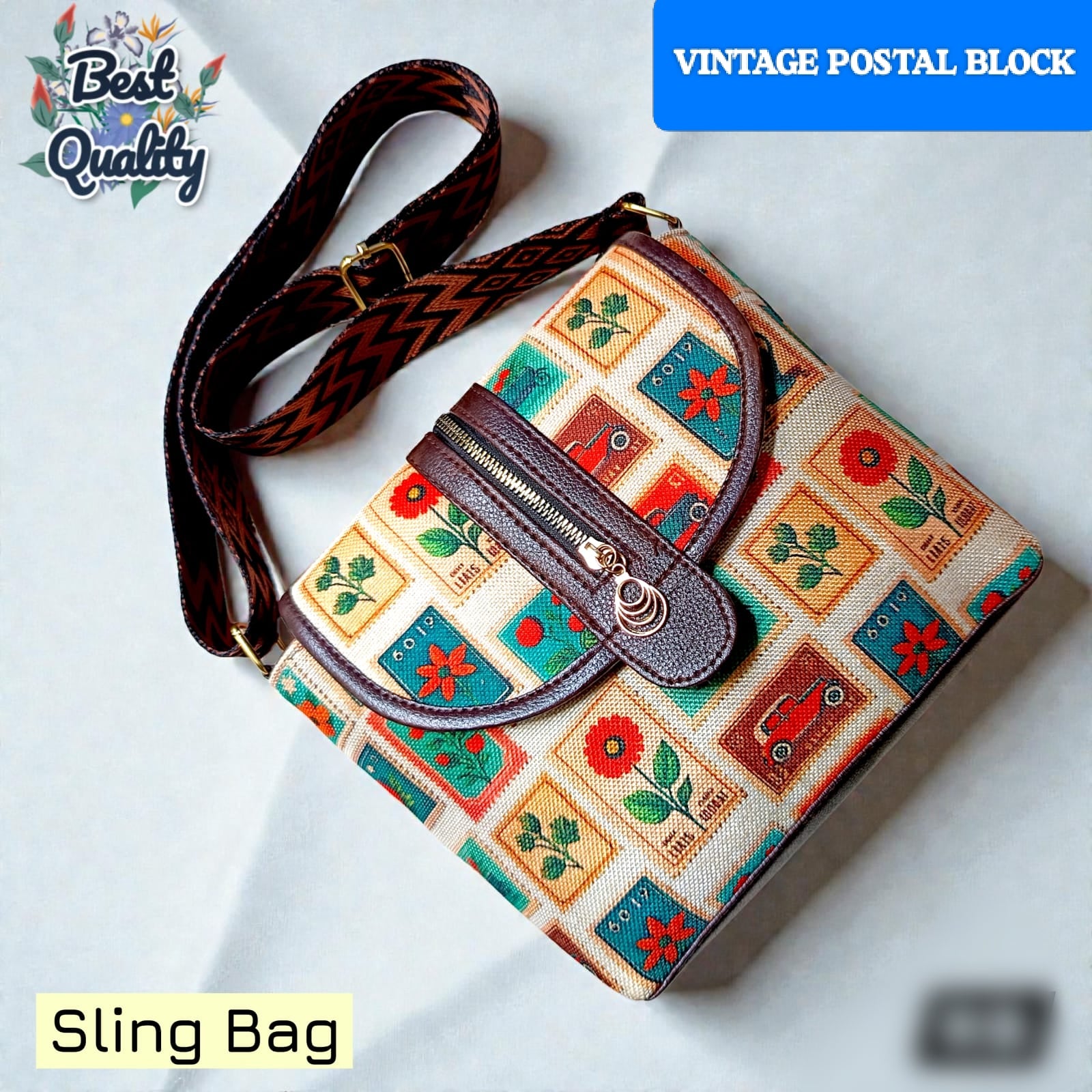Premium Floral Sling Bag with Adjustable Designer Strap
